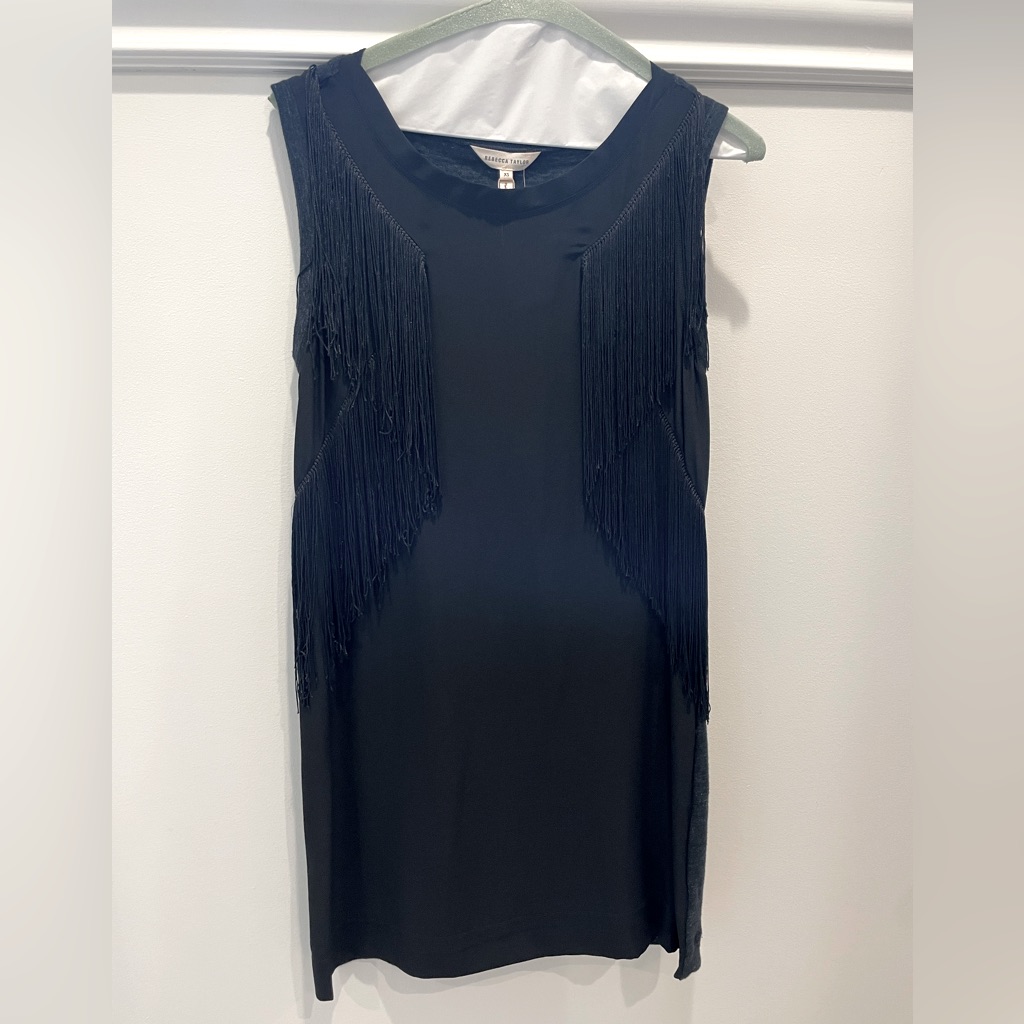 Rebecca Taylor Black Fringe Jersey Dress Xs